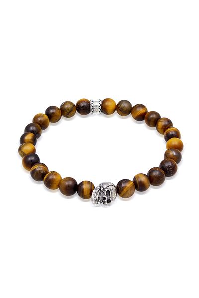 KUZZOI Armband Herren Totenkopf Tigerauge Beads 925 Silber
