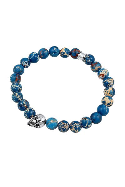 KUZZOI Bandă de braț Herren Totenkopf Blau-Gefırbter Achat 925 Silber