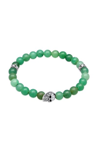 KUZZOI Armband Herren Totenkopf Bead Aventurin Grün 925 Silber