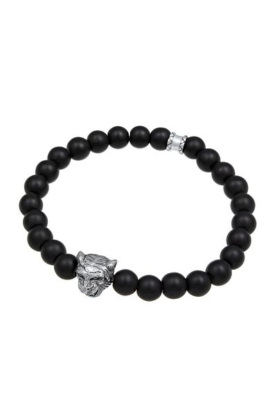 KUZZOI Herren Onyx Edelsteine Schwarzes Armband – Tiger Kopf 925 Silber