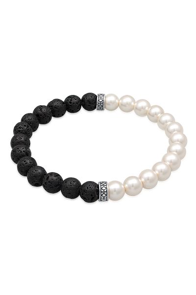 KUZZOI 925 Silber Lava Perlen- und Perlenarmband