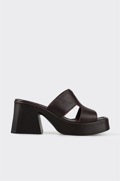 Elle Shoes Brown Leather Women's Heeled Slippers