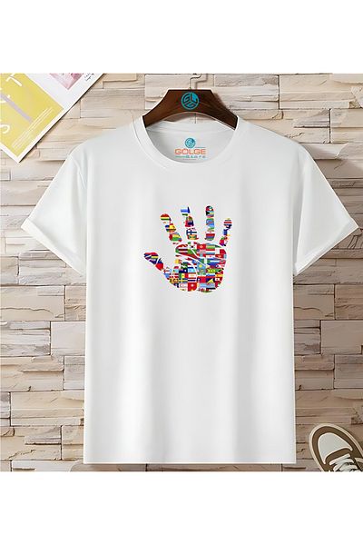 Gölge Store Tricou oversize unisex cu imprimeu pe piept cu steaguri mondiale