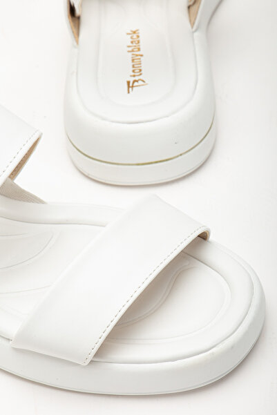 Tonny Black Women's White Skin Comfortable Fit Poly Sole Double Strap Sandals