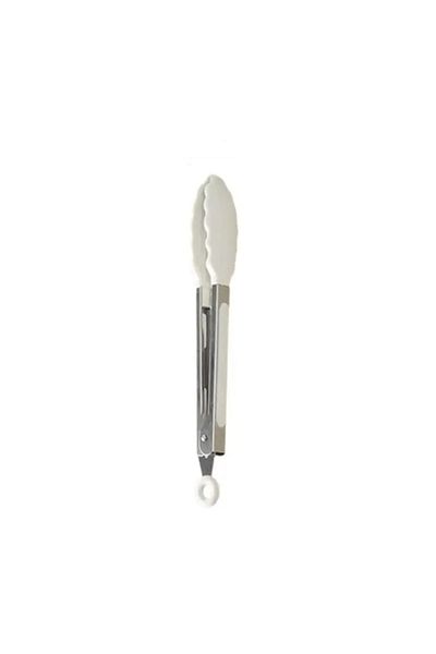 Senin Dükkanın 25 Cm Cream Color Silicone Tip Metal Serving Tongs