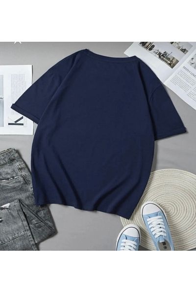 BYMEER Tricou oversize cu imprimeu albastru bleumarin pentru bărbați