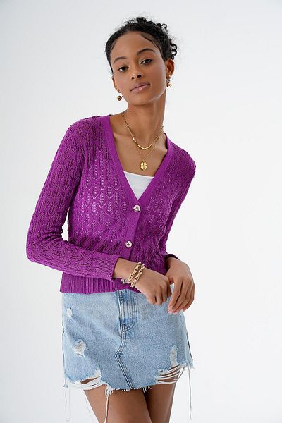 CHUBA Woman's V-Neck Buttoned Trko Cardigan Purple 24S166