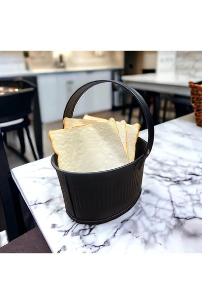LUCKYHOMES Black Galvanized Stainless Bread Basket - Multi-Purpose and with Holder