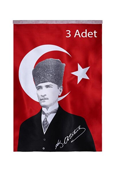 Nostaljik Lezzetler Türk Bayrağı 3 Adet Kalpaklı Atatürk Posterli Saten Türk ...