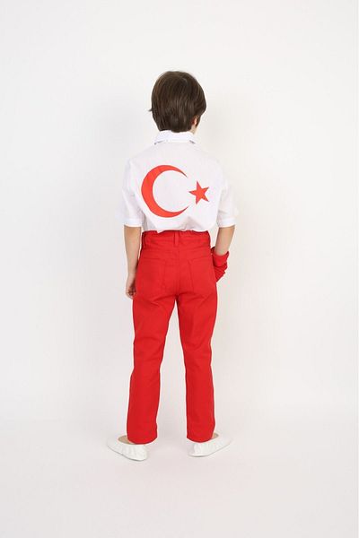 Haba Boy's Suit Flag Printed Shirt, Pants and Tie Set