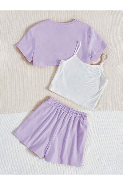 Machetta Children's Smile Printed Crop T-shirt Strap Crop and Shorts Top and Bottom Set