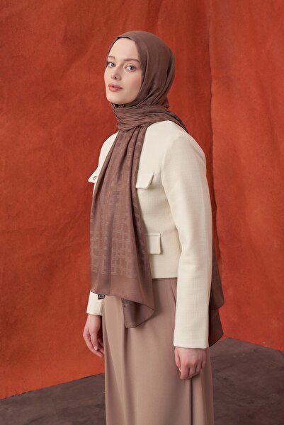 ARMANDA Italian Jacquard Block Pattern Shal - Brown