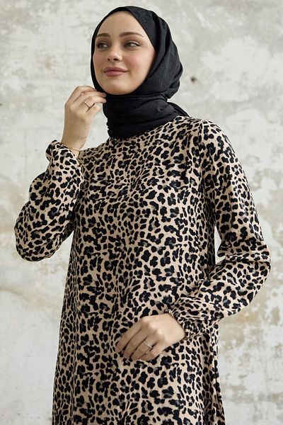 InStyle 2291 Patterned Viscose Casual Dress - Brown