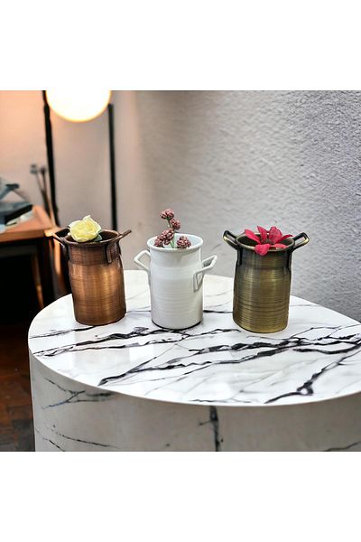 LUCKYHOMES Mini Vase Σετ 3 - Χρυσό, Χάλκινο, Λευκό, Βάζο 8Χ5