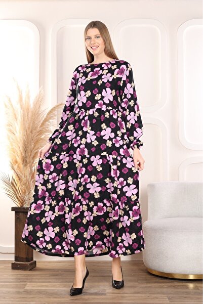 mervemoda Γυναικείο μακρυμάνικο υφαντό καλοκαιρινό φόρεμα