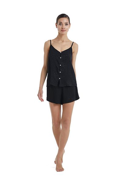 Blackspade Set pijamale negre pentru femei cu bretele subțiri și pantaloni scurți C1T6N3O06-