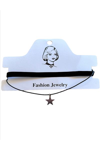 Be Best Women's Black Velvet Star Figured Choker E788