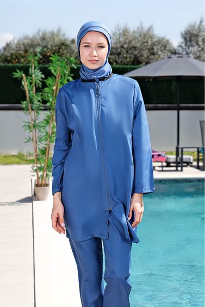 GC GÖKHAN CLUB Fully Covered, Water Repellent, Quick Drying, Side Adjustable Zippered Hijab Swimsuit