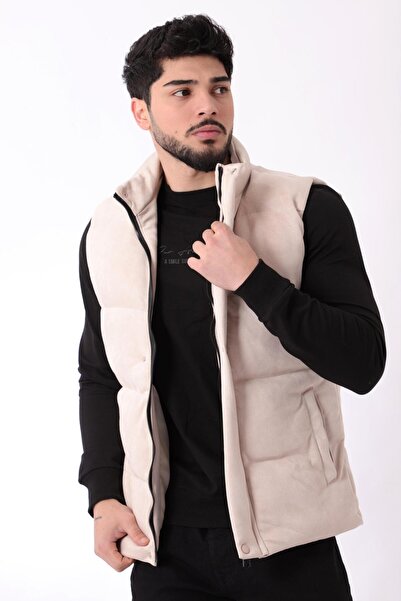 Stilkombin Wide Stitched Suede Vest High Collar BL 1546-1