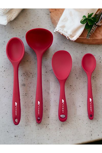 Multiamo Hard Tip Heat Resistant Silicone Ladle Spoon Set 4 Pieces 28cm/22cm/20cm Spoon 28cm Ladle