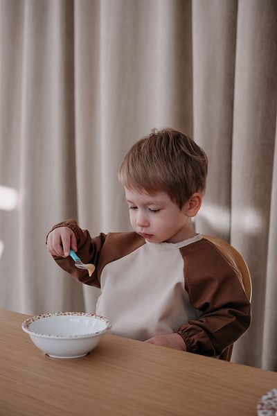 Dear Deer Love Noah Long Sleeve Feeding & Activity Bib 1-3 years - Brown