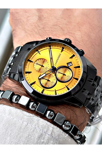 Chaperone Siyah Renk Fonksiyonlar Aktif Çelik Kordon  Erkek Kol Saati + BİLEK...