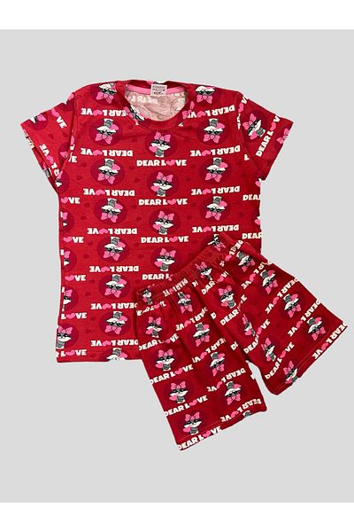 elmas kids Girl's 100% Cotton Red Bow Heart Cat Patterned Short Sleeve Shorts Summer Pajamas Set