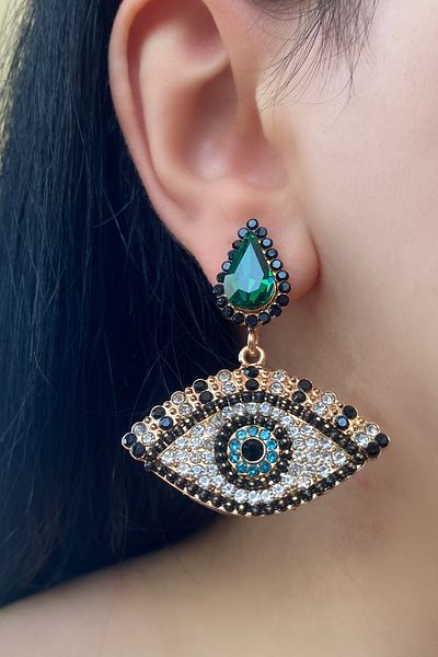 TAKIŞTIR Colorful Eye Figure Earrings with Stone Detail - Pair