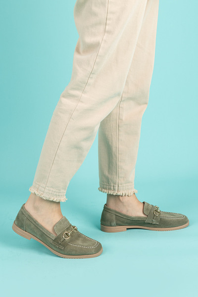 Getcho Жіночі замшеві лофери з пряжкою, хакі