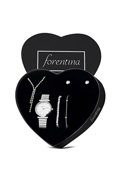 Forentina Gümüş Kaplama Su Yolu Kolye Küpe Bileklik Saat Hediye Set PS3517