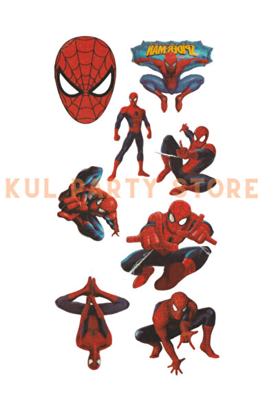 FOKUL Spiderman Örümcek Adam  8 Adet Geçici Çocuk Dövmesi Tattoo Doğum Günü P...