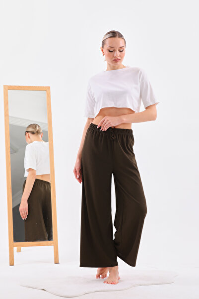 Arvin Women's Elastic Waist Wide Leg Pants Oversize Dark Olive