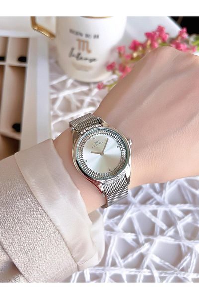 FERRO Silver Straw Cord Colorfast 30 Meters Water Resistant Special Design Women's Wristwatch 21319