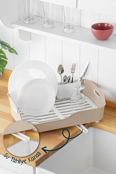 Vienev Lavabo Kenarı Tezgah Üstü Süzgeçli Bulaşıklık Bej