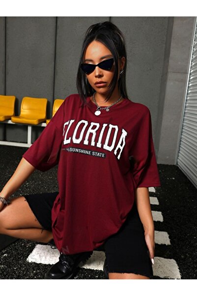over head oh Ženska burgundija Florida Sunshine Štampano Oversize T-shirt