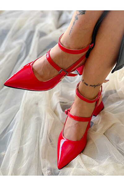 irmona LAİLA KIRMIZI RUGAN BANTLI TOPUKLU SIVRI BURUN SANDALET AYAKKABI
