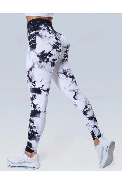 elifbilginbutik Arkası Büzgülü Dikişsiz Push-up Toparlayıcı Siyah Batik Desen...