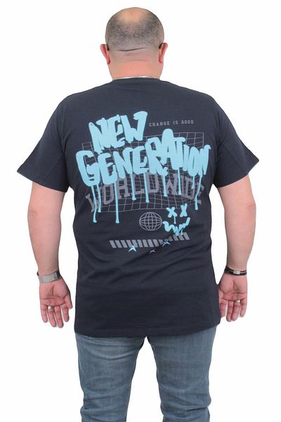 MocGrande Men's Large Size T-Shirt - Crew Neck, New Generation 24130, NAVY BLUE