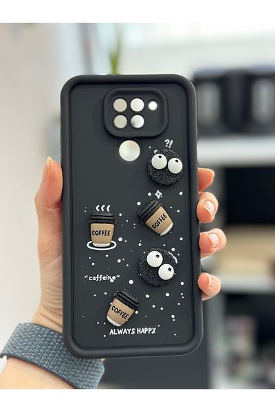 Go Aksesuar حافظة سيليكون متوافقة مع هاتف Xiaomi Redmi Note 9 بتصميم كوكي أسود مع لعبة