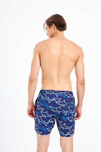 John Frank BASKILI DESENLİ DENİZ ŞORTU  GTS LACİVERT