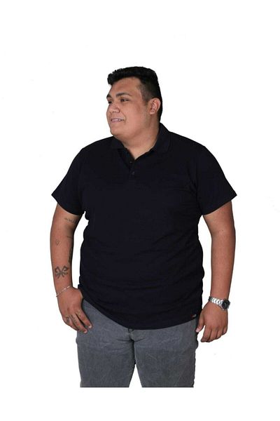 Ekis Konfeksiyon Large Size Pocketless Cotton Black Polo Collar T-shirt