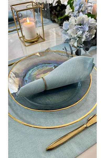 Decamor home 6 Pack Linen Textured Glitter Mint Green Napkin Fabric Napkin