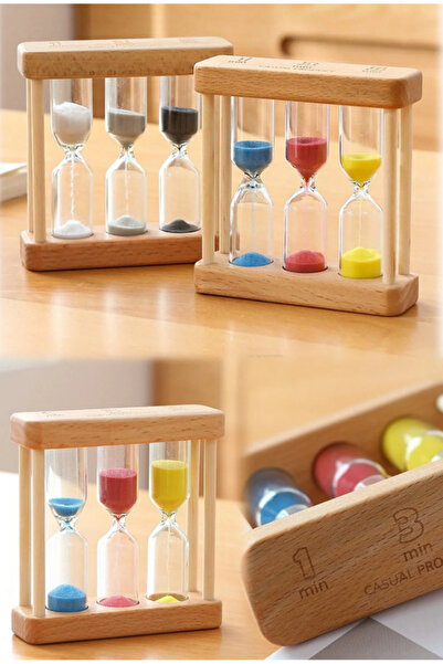 BLUE İNTER 1-3-5 Dakika Ayarlı Kum Saati Şık Dekoratif Her Ofise Lazım Kum Saati Ahşap