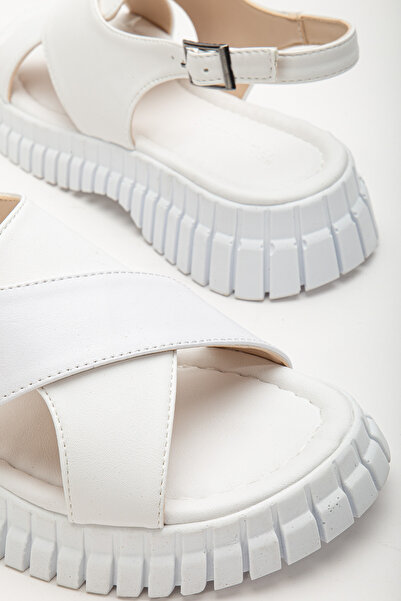 Tonny Black Women's White Ankle Strap Cross Strap Poly High Sole Sandals