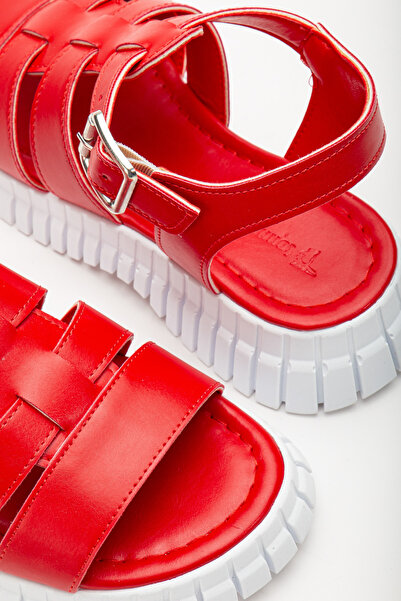 Tonny Black Women's Red Ankle Strap Three-Strap Poly High Sole Sandals