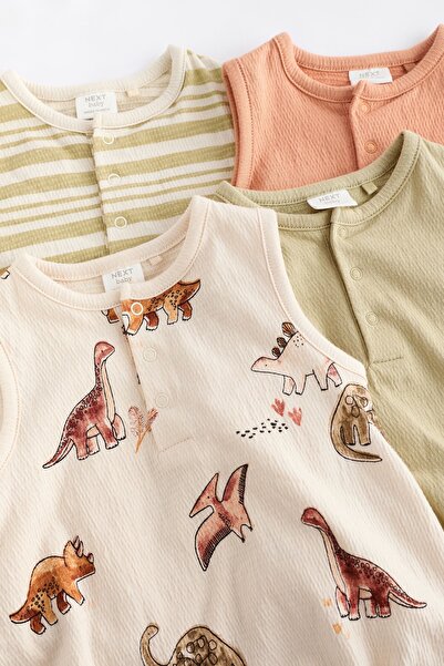 Next Baby Green Dinosaur Pattern - 100% Cotton 4-Piece Romper Set