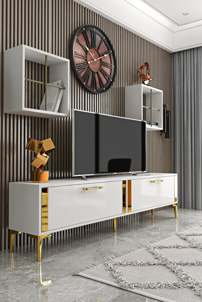 Givayo Mobilya Clara Beyaz Gold Suntalam  Tv ünitesi