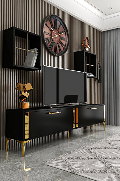 Givayo Mobilya Clara Siyah  Gold Suntalam  Tv ünitesi