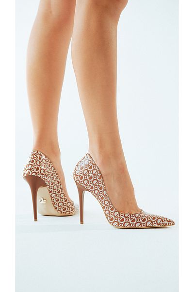 AYAKKABI PRENSİ Nadja Brown White Patterned Thin Heels 10 cm Women's Stiletto
