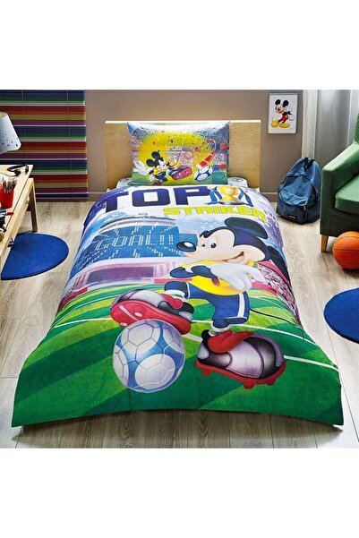 Taç Lisanslı Tek Kişilik Nevresim Takımı Mickey Mouse Goal